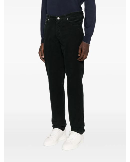 Brunello Cucinelli Black Logo-Embroidery Corduroy Trousers for men