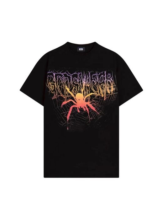 Gcds Black Graphic-Print Cropped T-Shirt for men