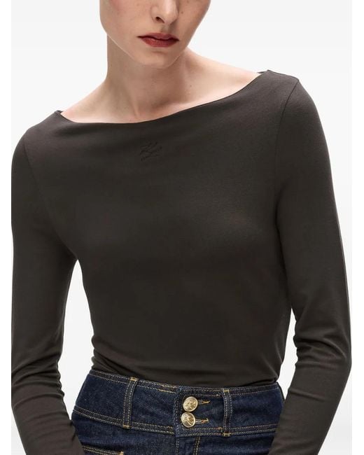 Karl Lagerfeld Black Boat-Neck Long-Sleeve T-Shirt