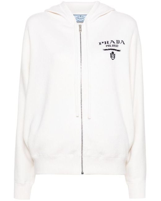 Sudadera con capucha y logo en jacquard Prada de color White