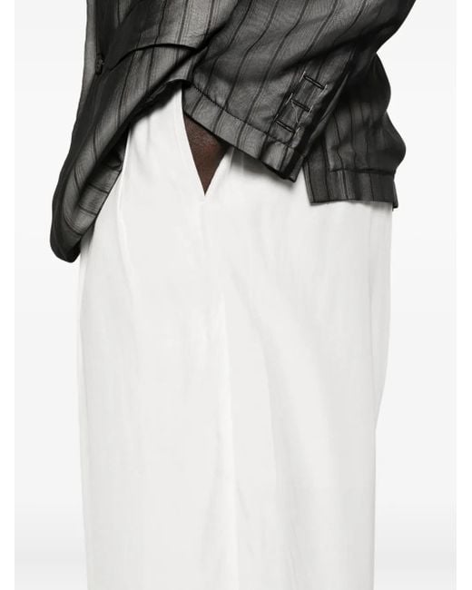 Yohji Yamamoto White Pleated Cropped Trousers for men