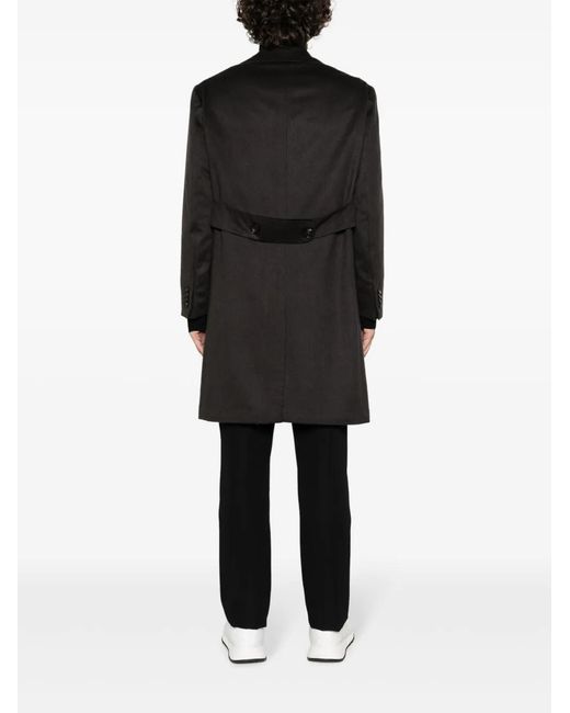 Kiton Black Notched-Lapels Midi Coat for men