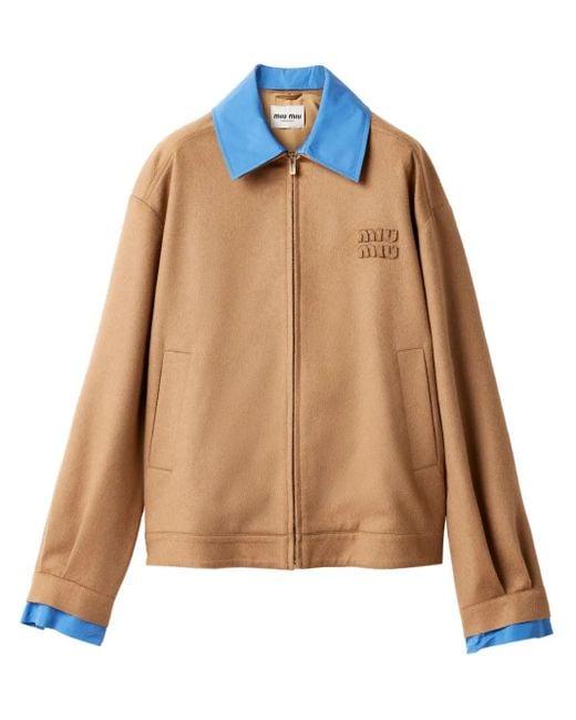 Miu Miu Brown Bomberjacke Mit Logo-Applikation