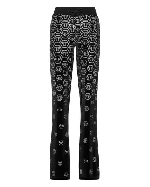 Philipp Plein Black Monogram-Embellished Velvet Trousers