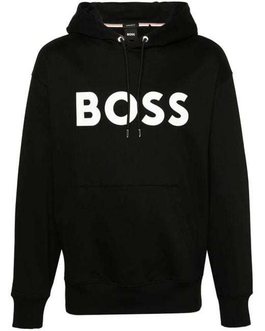 Boss Black Logo-Print Cotton Hoodie for men