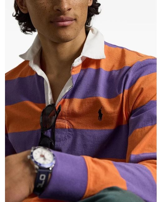 Polo Ralph Lauren Orange Polo Rayé À Manches Longues for men