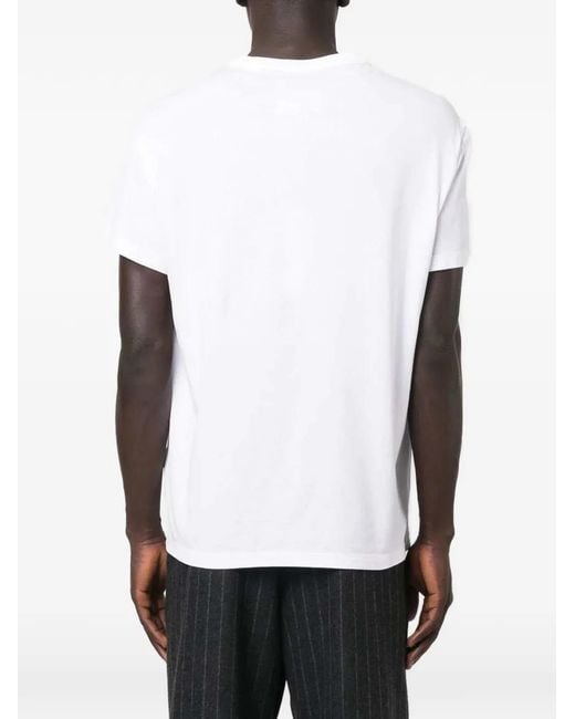 Maison Margiela White Logo-Embroidery Crew-Neck T-Shirt for men