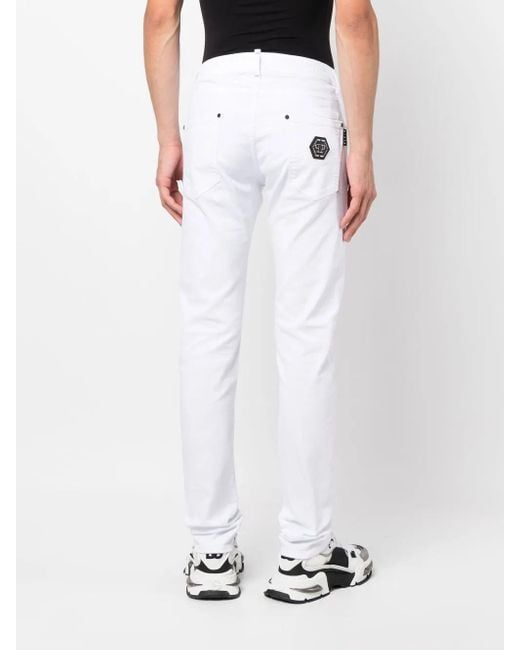 Philipp Plein White Logo-Patch Slim-Cut Jeans for men