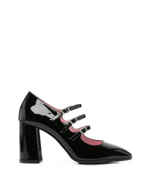 CAREL PARIS Black Keel Triple-Strap Patent Pumps