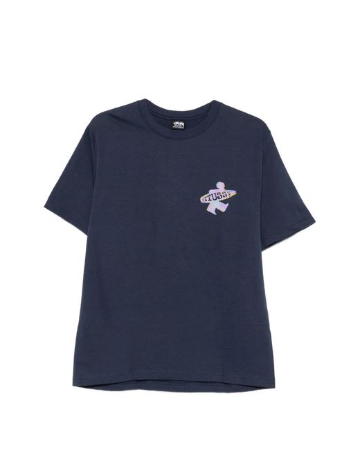 Stussy Blue Logo-Print T-Shirt for men
