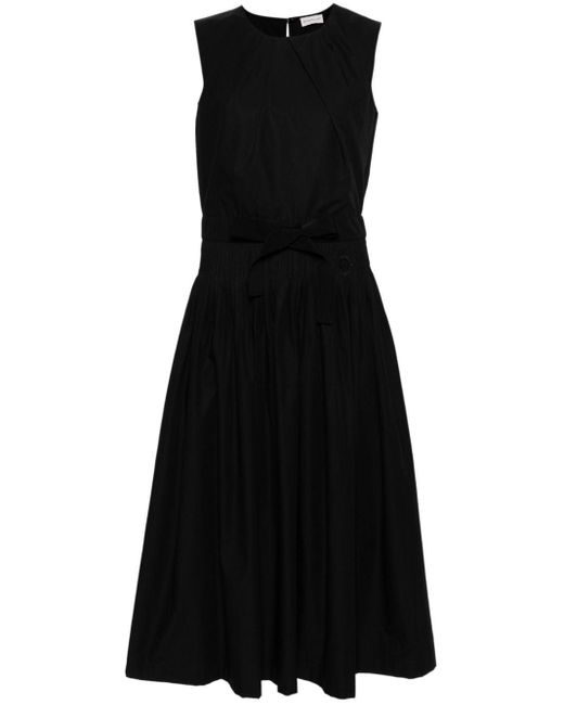 Moncler Black Pleated Taffeta Midi Dress