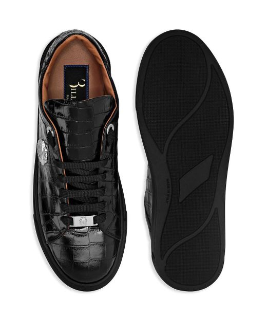 Billionaire Black Croco-print Logo-plaque Leather Sneakers for men