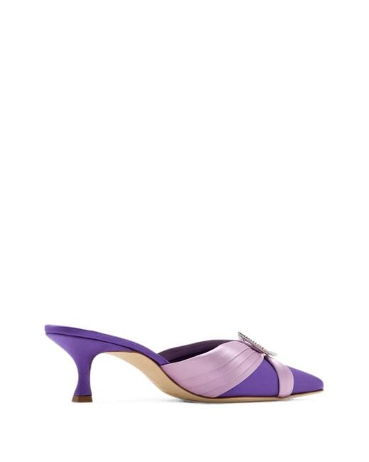 Manolo Blahnik Purple Vieras Crystal-Embellished Pointed-Toe Heeled Mules
