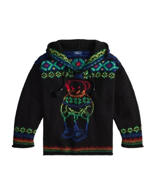 Polo Ralph Lauren Green Bear-Intarsia Hooded Sweater