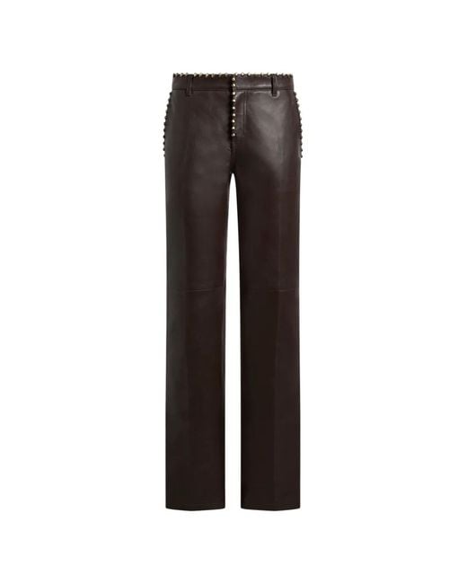 Etro Black Leather Trousers With Studs