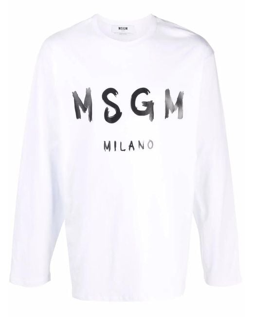 MSGM White Logo Long-Sleeve T-Shirt for men