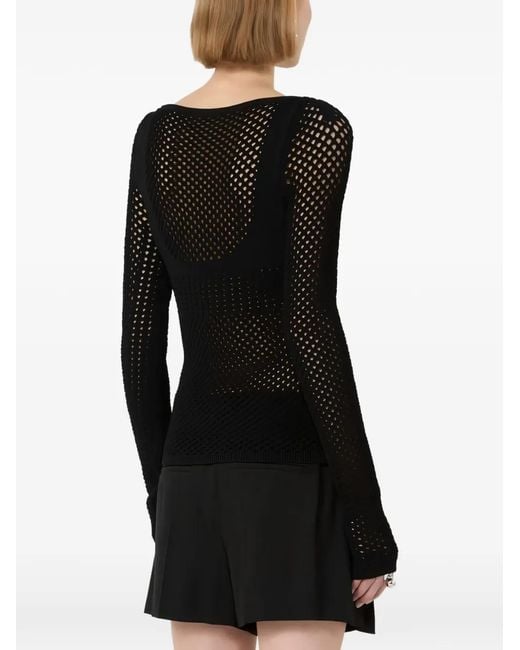 Sportmax Black Fine-Knit Open-Work Sweater