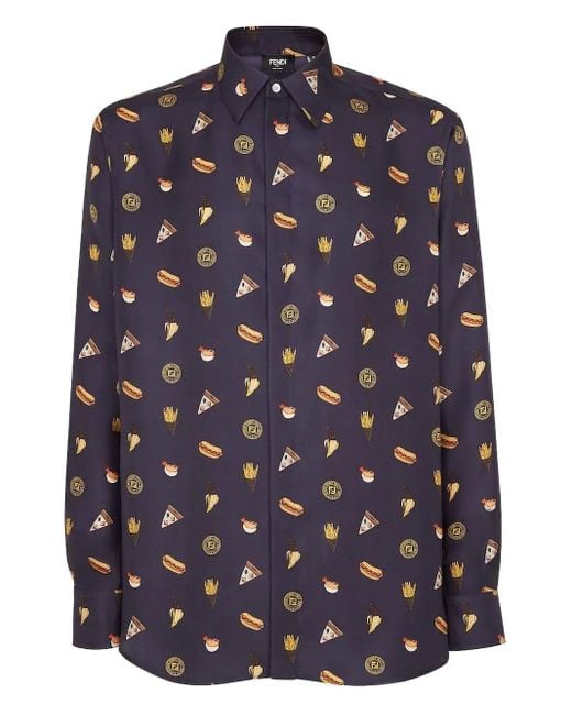 Fendi Blue Graphic-Print Shirt for men