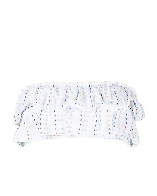 Solid & Striped White The Kaia Bardot Ruffle Bikini Top
