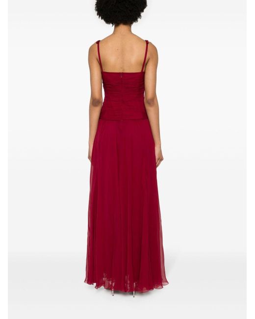 Giambattista Valli Red Floral-appliqué Silk Dress