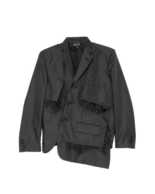 Comme des Garçons Gray Frayed-Trim Single-Breasted Blazer