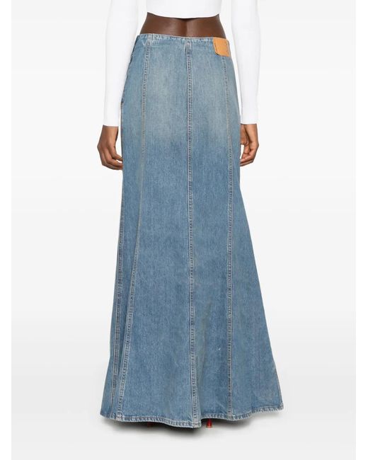 Haikure Blue Seamed Denim Midi Skirt