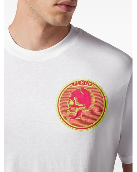 Philipp Plein White Logo-Patch Cotton T-Shirt for men