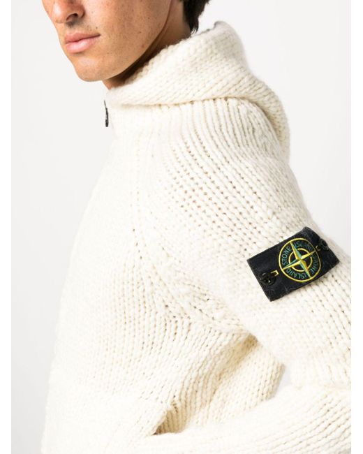 Stone Island Natural Compass-patch Chunky-knit Cardigan for men