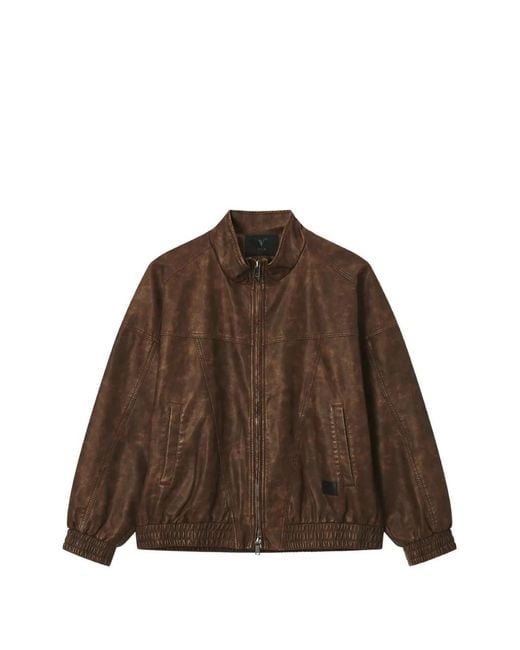 FIVE CM Brown Distressed-Effect Zip-Up Jacket for men