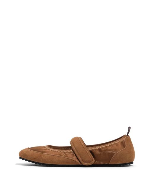 Bimba Y Lola Brown Tan Suede And Satin Sporty Ballerina