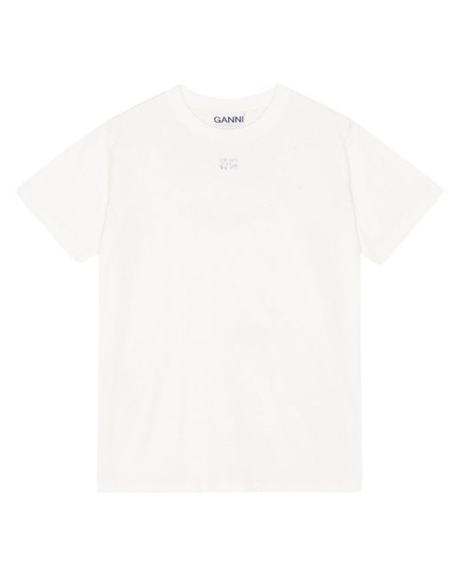 | T-shirt in cotone con logo ricamato frontale | female | BIANCO | XS di Ganni in White