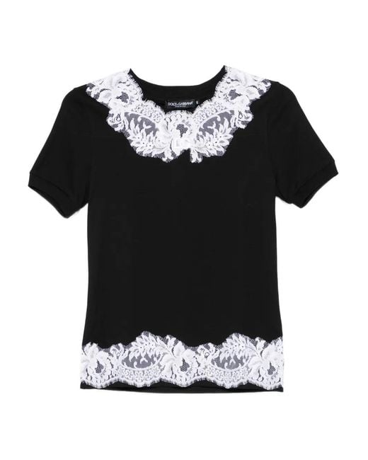 Dolce & Gabbana Black Dna Lace-Trimmed Cotton T-Shirt