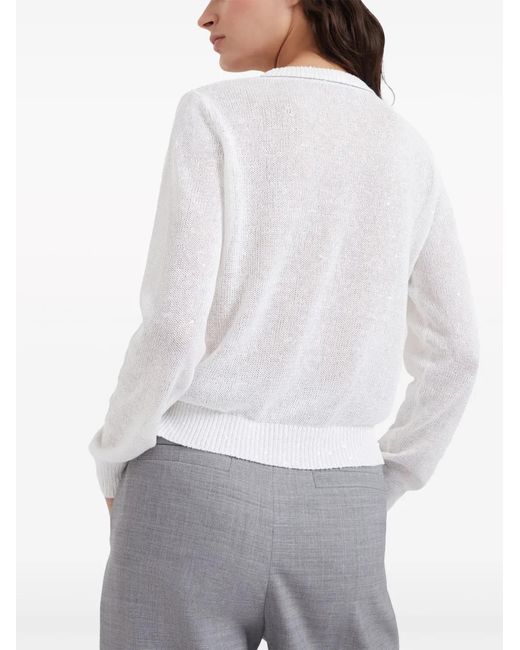 Brunello Cucinelli White Concealed Front Fastening Cardigan