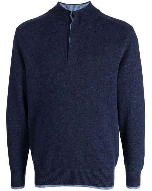 N.Peal Cashmere Fein gestrickter Pullover mit Knopfleiste in Blue für Herren
