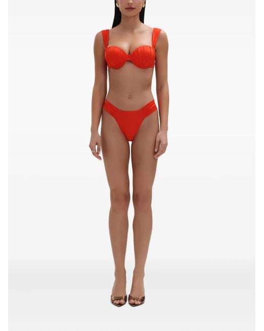 Bikini fruncido con cierre de lazo Noire Swimwear de color Red