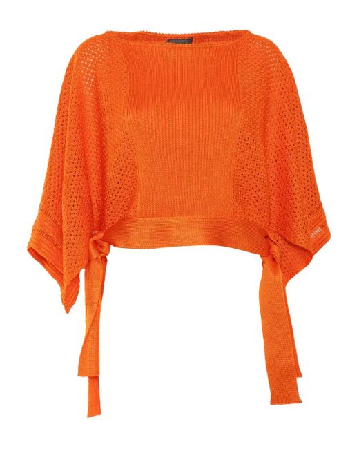 Alberta Ferretti Orange Pull En Maille Ajourée