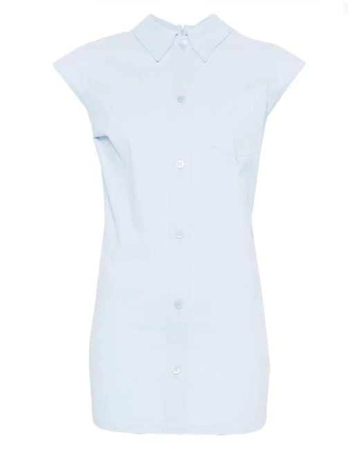 Issey Miyake Blue Short-Sleeved Buttoned Blouse