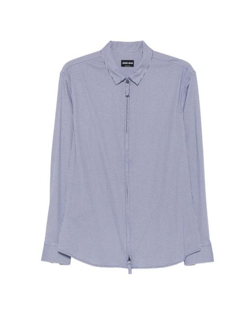Giorgio Armani Purple Houndstooth-Pattern Zip-Fastening Shirt for men