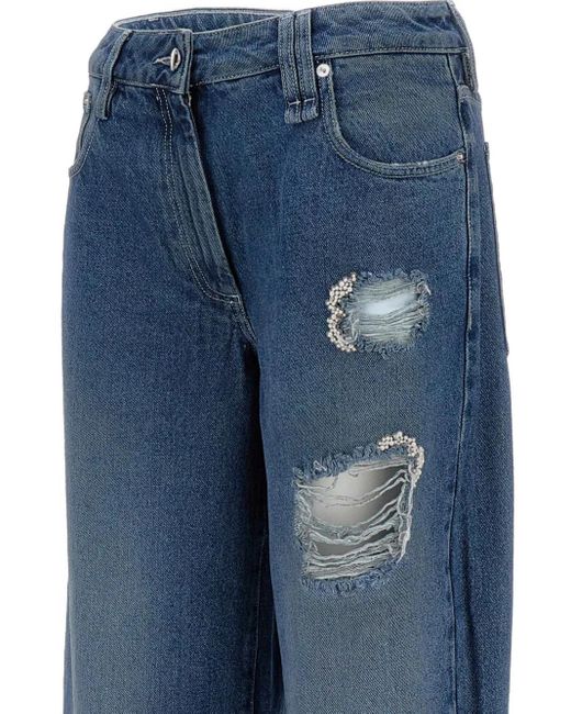 Simone Rocha Blue Distressed Folded-Cuff Denim Jeans