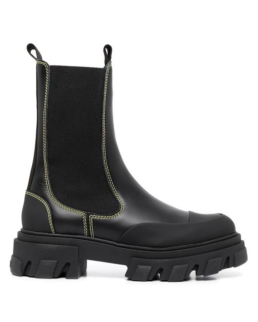 Ganni Black Elasticated-ankle Ridged-sole Boots