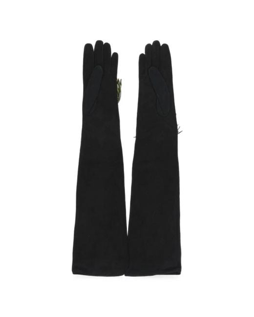 DSquared² Black Floral-Pattern Studded Gloves