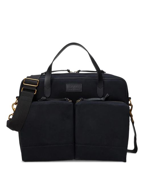 Polo Ralph Lauren Black Leather-Trim Laptop Bag for men