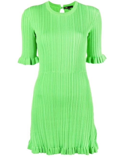 Maje Ruffletrim Ribbedknit Dress in Green Lyst