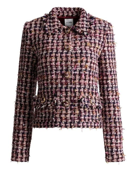St. John Red Houndstooth Tweed Jacket