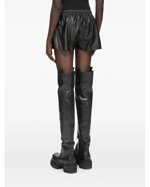 Rick Owens Black Drawstring Layered Leather Shorts