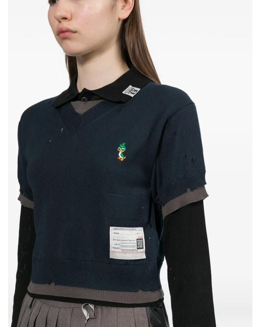 Maison Mihara Yasuhiro Black Pullover Im Layering-Look
