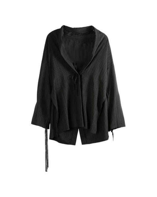Yohji Yamamoto Black Pinstripe-Pattern Tie-Fastening Jacket