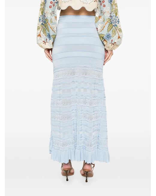 Sandro Blue Pointelle Knit Maxi Skirt
