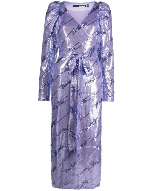 ROTATE BIRGER CHRISTENSEN Purple Sequinned Wrap Midi Dress