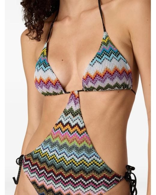 Missoni White Triangle-Top Zig-Zag-Pattern Swimsuit